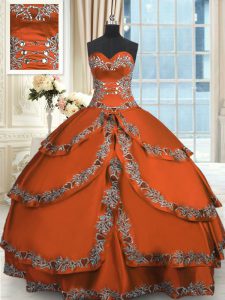 Rust Red Ball Gowns Taffeta Sweetheart Sleeveless Beading and Embroidery and Ruffled Layers Floor Length Lace Up Vestido