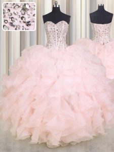 Sweetheart Sleeveless Lace Up Ball Gown Prom Dress Baby Pink Organza