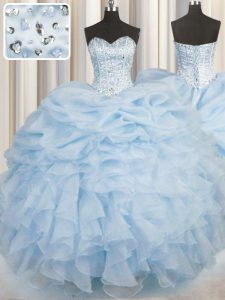 Excellent Floor Length Light Blue Quinceanera Gowns Sweetheart Sleeveless Lace Up