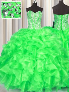 Sophisticated Lace Up Sweet 16 Quinceanera Dress Beading and Ruffles Sleeveless Floor Length