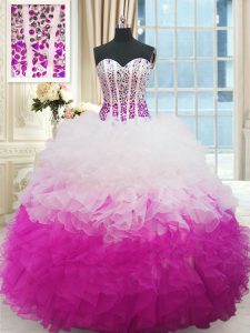 Dramatic Sleeveless Floor Length Beading and Ruffles Lace Up Quinceanera Gown with Multi-color