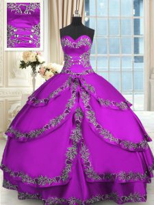 Purple Ball Gowns Beading and Embroidery and Ruffled Layers Vestidos de Quinceanera Lace Up Taffeta Sleeveless Floor Len