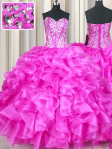Custom Fit Sleeveless Lace Up Floor Length Beading and Ruffles Sweet 16 Dresses