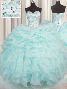 Ball Gowns 15 Quinceanera Dress Aqua Blue Sweetheart Organza Sleeveless Floor Length Lace Up