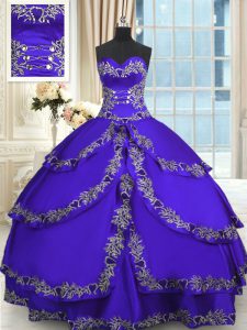 Gorgeous Blue Ball Gowns Taffeta Sweetheart Sleeveless Beading and Appliques and Ruffled Layers Floor Length Lace Up Qui