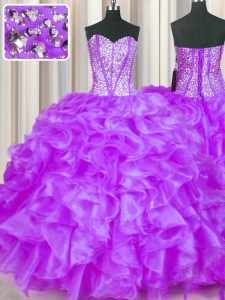 Eggplant Purple Sleeveless Beading and Ruffles Floor Length Quinceanera Dress