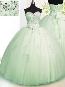 Sweetheart Sleeveless Lace Up Quince Ball Gowns Apple Green Tulle