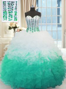 Most Popular Multi-color Lace Up Quinceanera Dresses Beading and Ruffles Sleeveless Floor Length