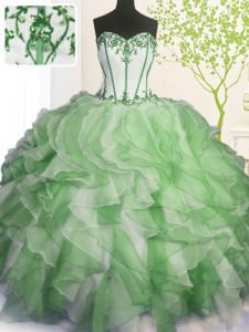 Colorful Green Ball Gowns Sweetheart Sleeveless Organza Floor Length Lace Up Beading and Ruffles Vestidos de Quinceanera