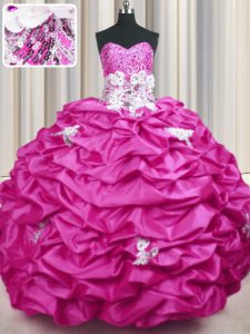 Adorable Appliques and Sequins and Pick Ups Sweet 16 Dress Fuchsia Lace Up Sleeveless With Train Sweep Train