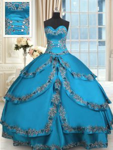 Blue Sweetheart Neckline Beading and Embroidery and Ruffled Layers 15th Birthday Dress Sleeveless Lace Up
