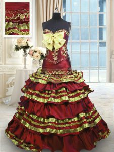 Glorious Ruffled Layers Wine Red Quince Ball Gowns Sweetheart Sleeveless Sweep Train Lace Up