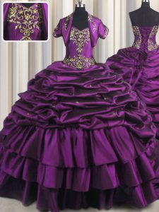 Pick Ups Brush Train Ball Gowns Sweet 16 Dresses Purple Sweetheart Taffeta Sleeveless With Train Lace Up