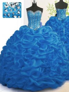 Shining Royal Blue Sleeveless With Train Beading and Ruffles Lace Up Sweet 16 Quinceanera Dress
