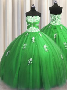 Low Price Tulle Sweetheart Sleeveless Lace Up Beading and Appliques Quince Ball Gowns in