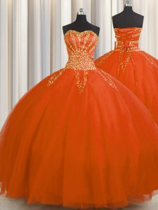 Really Puffy Red Lace Up Quinceanera Dress Beading Sleeveless Floor Length