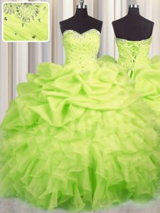 Colorful Pick Ups Floor Length Yellow Green Ball Gown Prom Dress Sweetheart Sleeveless Lace Up