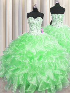 Super Visible Boning Floor Length Zipper Quinceanera Gowns for Military Ball and Sweet 16 and Quinceanera with Beading a