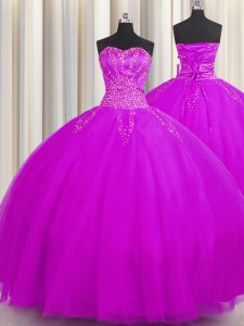 Top Selling Really Puffy Purple Sweetheart Neckline Beading Quince Ball Gowns Sleeveless Lace Up