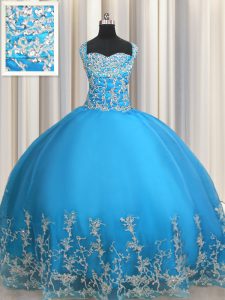 New Arrival Baby Blue Lace Up Quinceanera Dress Beading and Appliques Sleeveless Floor Length