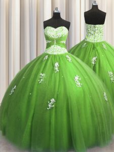 Modest Tulle Sleeveless Floor Length Vestidos de Quinceanera and Beading and Appliques