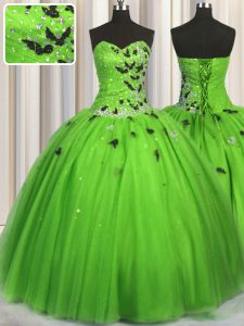 Affordable Lace Up Sweetheart Beading and Appliques 15 Quinceanera Dress Tulle Sleeveless
