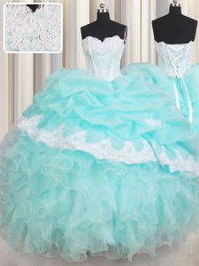 Vintage Baby Blue Sleeveless Floor Length Beading and Appliques and Ruffled Layers Lace Up Quinceanera Gowns