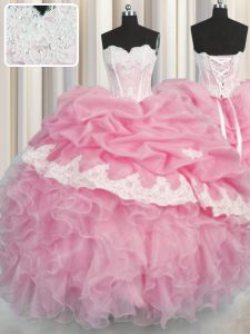Exquisite Sweetheart Sleeveless Organza Quinceanera Gown Beading and Appliques and Ruffles and Pick Ups Lace Up