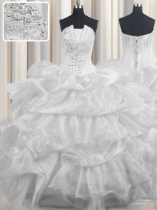 Enchanting Pick Ups Ruffled Floor Length White 15 Quinceanera Dress Strapless Sleeveless Lace Up