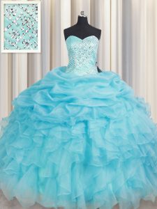 Traditional Ball Gowns 15 Quinceanera Dress Baby Blue Sweetheart Organza Sleeveless Floor Length Lace Up
