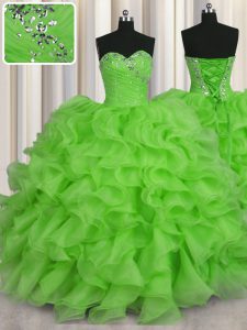 Fashion Sleeveless Floor Length Beading and Ruffles Lace Up 15th Birthday Dress with