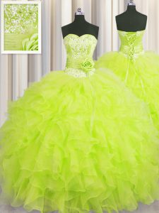 Beautiful Handcrafted Flower Yellow Green Vestidos de Quinceanera Military Ball and Sweet 16 and Quinceanera and For wit