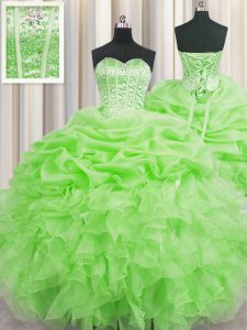 Pick Ups Visible Boning Floor Length Ball Gown Prom Dress Sweetheart Sleeveless Lace Up