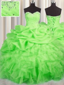 Lace Up Sweetheart Beading and Ruffles and Ruching and Pick Ups Quince Ball Gowns Organza Sleeveless