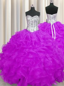 New Style Floor Length Ball Gowns Sleeveless Purple Quince Ball Gowns Lace Up