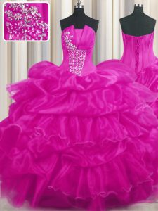 Low Price Floor Length Lace Up Vestidos de Quinceanera Hot Pink and Fuchsia for Military Ball and Sweet 16 and Quinceane