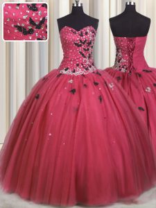 Shining Sweetheart Sleeveless Tulle Sweet 16 Dress Beading and Appliques Lace Up