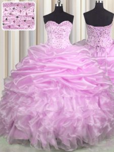 Graceful Floor Length Lace Up Quinceanera Dresses Lilac for Military Ball and Sweet 16 and Quinceanera with Beading and 
