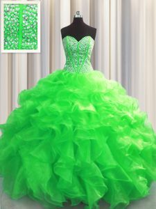Visible Boning Floor Length Ball Gowns Sleeveless Green Quince Ball Gowns Lace Up