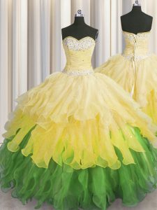 Multi-color Ball Gowns Sweetheart Sleeveless Organza Floor Length Lace Up Beading and Ruffles and Ruffled Layers and Seq