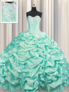 Noble Brush Train Beading and Pick Ups Vestidos de Quinceanera Apple Green Lace Up Sleeveless Floor Length