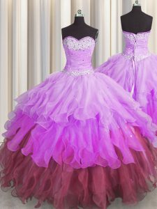 Cheap Multi-color Ball Gowns Organza Sweetheart Sleeveless Beading and Ruffles and Ruffled Layers and Pick Ups Floor Len