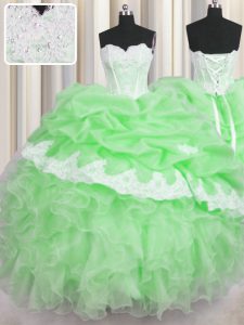 Sleeveless Beading and Appliques and Ruffles and Pick Ups Lace Up 15th Birthday Dress