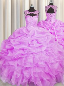 Pick Ups Ball Gowns Vestidos de Quinceanera Lilac Scoop Organza Sleeveless Floor Length Lace Up