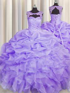 Shining Scoop Lavender Sleeveless Beading and Pick Ups Floor Length 15th Birthday Dress