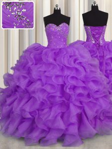Glorious Floor Length Purple Quinceanera Gown Sweetheart Sleeveless Lace Up
