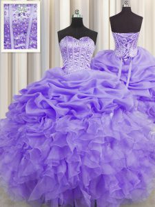 Visible Boning Sleeveless Lace Up Floor Length Beading and Ruffles and Pick Ups Sweet 16 Dresses