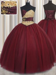 Wine Red Sweetheart Lace Up Beading and Appliques Quinceanera Dresses Sleeveless