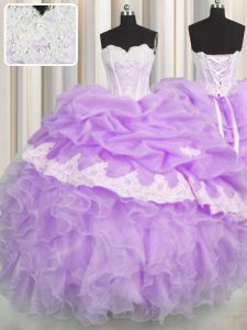 Fancy Lilac Sleeveless Beading and Appliques and Ruffles and Pick Ups Floor Length Quinceanera Dress
