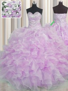 Smart Ball Gowns Sweet 16 Dresses Lilac Sweetheart Organza Sleeveless Floor Length Lace Up